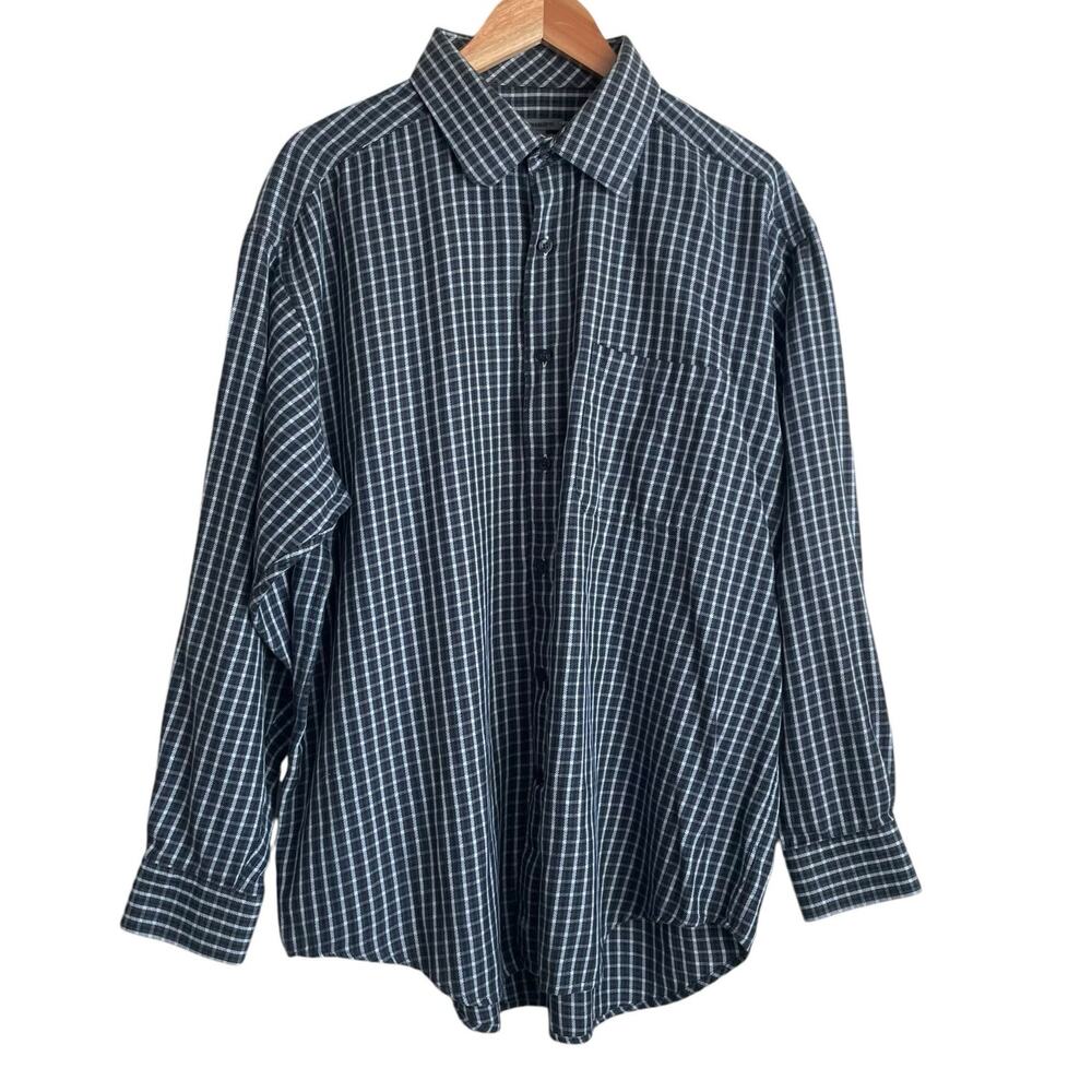 Johnston & Murphy Mens Shirt‎ XL Blue Paid Button Up Casual Office Travel Preppy
